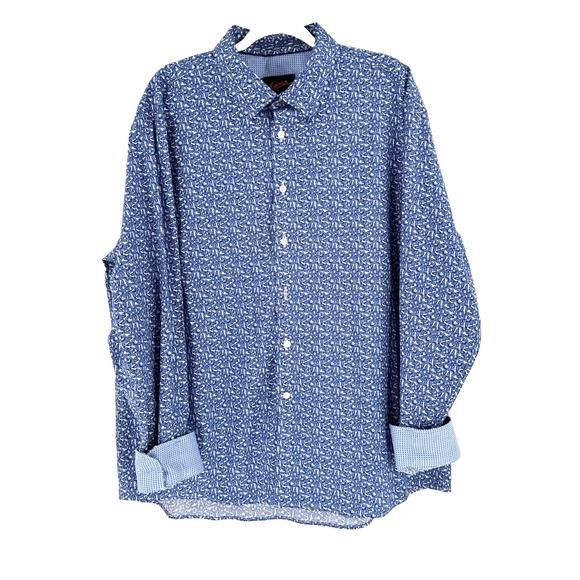 EGARA Men's FLIP‎ CUFF Slim Fit Stretch Non Iron Shirt XXL Blue Butterfly Preppy - Picture 1 of 8
